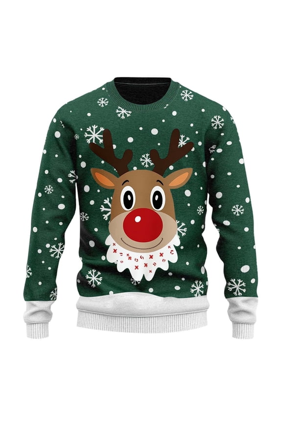 Christmas Sweater Men Funny Reindeer Print Crewneck Pullover Sweaters Long Sleeve Holiday Winter Warm Cozy Xmas Gifts Mens Sweaters