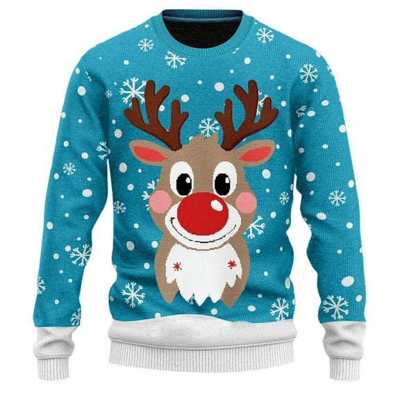Christmas Sweater Men Funny Reindeer Print Long Sleeve Pullover Sweaters Crewneck Holiday Winter Warm Cozy Xmas Gifts Mens Sweaters