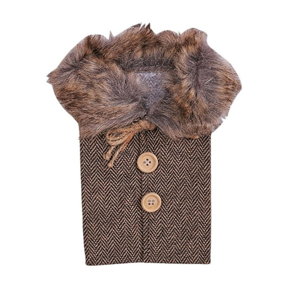 Christmas Sweater Plaid Wine Bottle Covers with Faux Fur Collar and Button Coat Design for Xmas Party Decorations