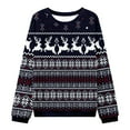 thumbnail image 1 of Christmas Sweater Reindeer Snowflakes Crewneck Knit Pullover Jumper Color: Navy Size: S, 1 of 4