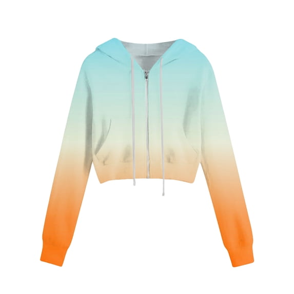 Christmas Sweater Shirts Winter Comfy Hooded Long Sleeve Blouson One Shoulder Zip Up Gradient Print Crop Cotton Hoodie Hoodies(Orange,M)