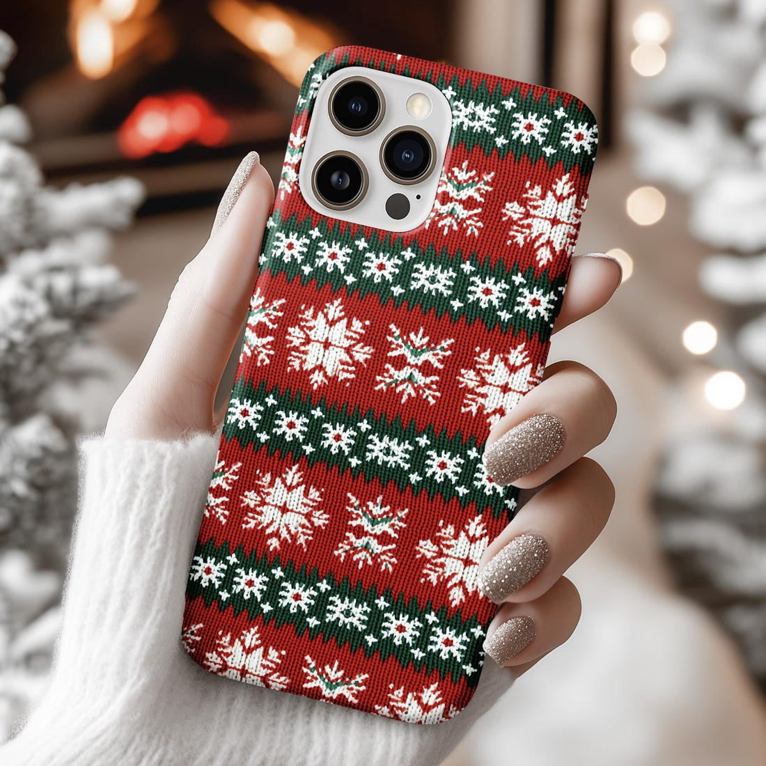 Christmas Sweater Snowflake Pattern Holiday Phone Case with iPhone 17 ...