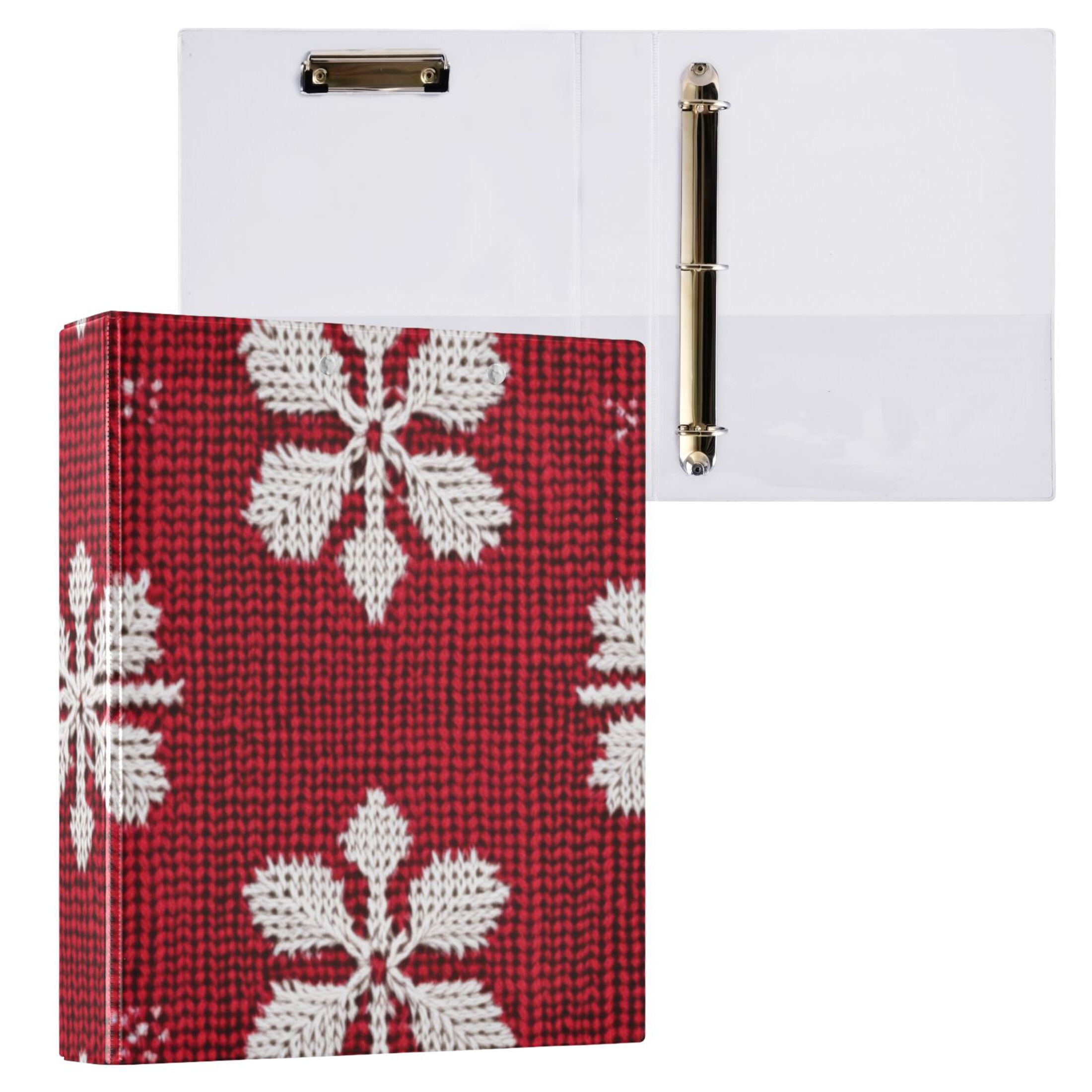 Christmas Sweater Snowflakes 3 Ring Binders 1.5 inch Hardcover File Folders with Interior Pockets A4 Size Organizer for School Office Hospital