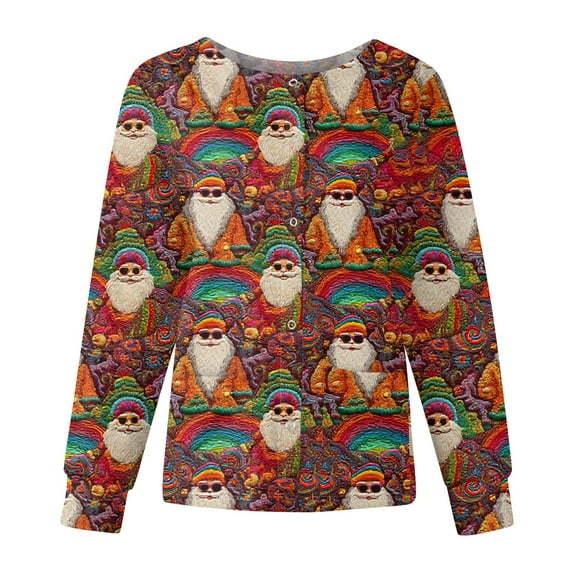 Christmas Sweater Women Cute Print Pullover Fashion Xmas Festive Tops Fall Plus Size Button Sweaters