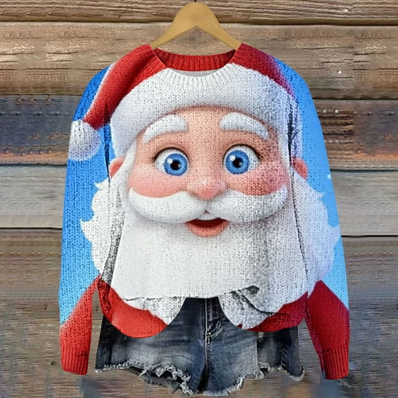 Christmas Sweater Women Soft Sweaters for Women Loose Fit Christmas Print Round Neck Long Sleeve Pullover Sweater for Comfort