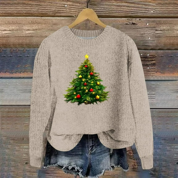 Christmas Sweater Women Sweater Women Pullover Christmas Sweater with Round Neck, Long Sleeves, and Joyful Holiday Patterns