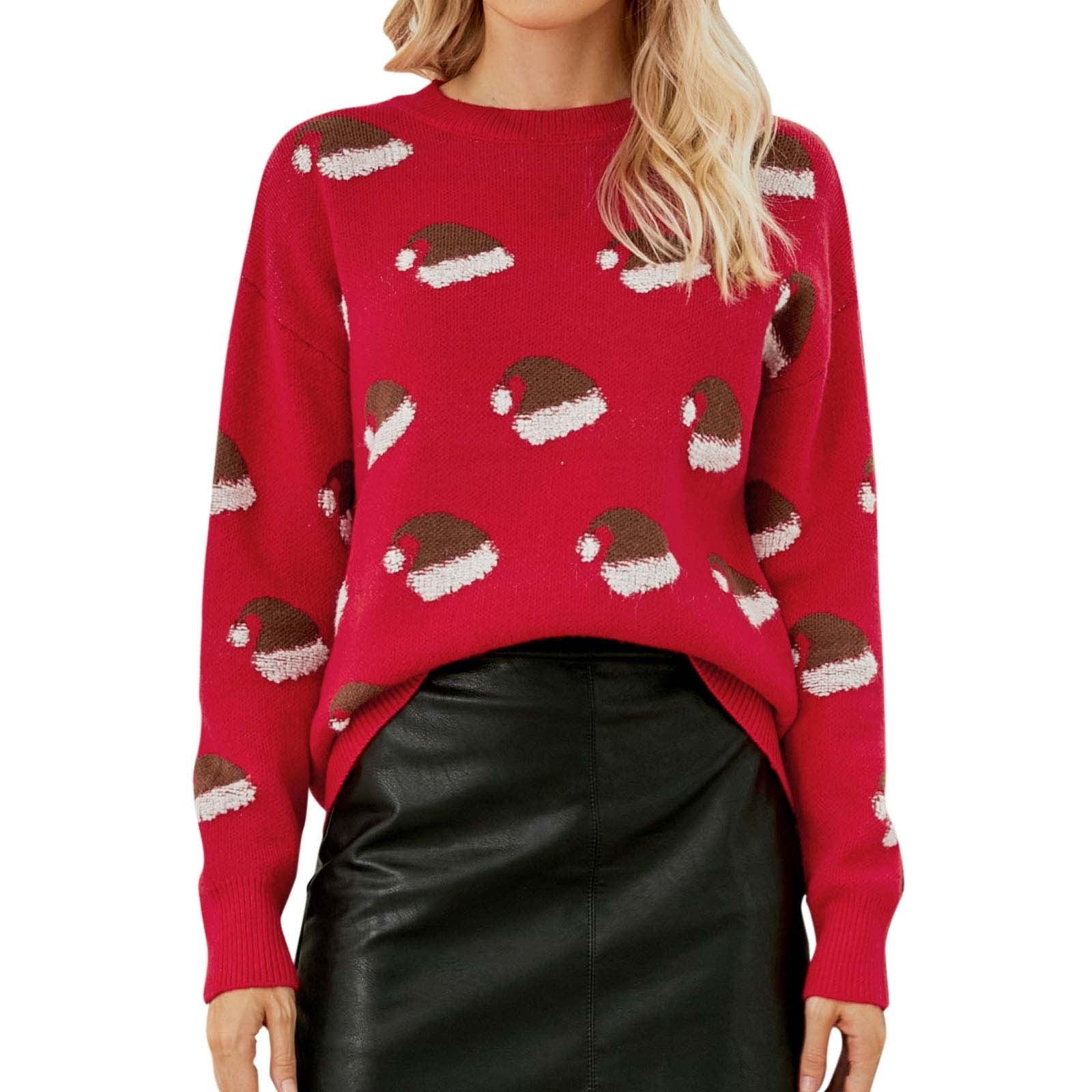 Christmas Sweater Women s Round Neck Long Sleeve Cartoon Pattern