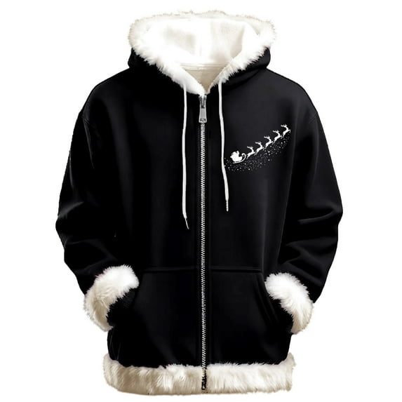Christmas Sweater for Men Full Zip Print Christmas Graphic Casual Mens Holiday Clothing,Black,XL
