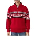 thumbnail image 1 of Christmas Sweater for Men Long Sleeve Mock Quarter Zip Cable Knit Pullover Tops Red XL, 1 of 4