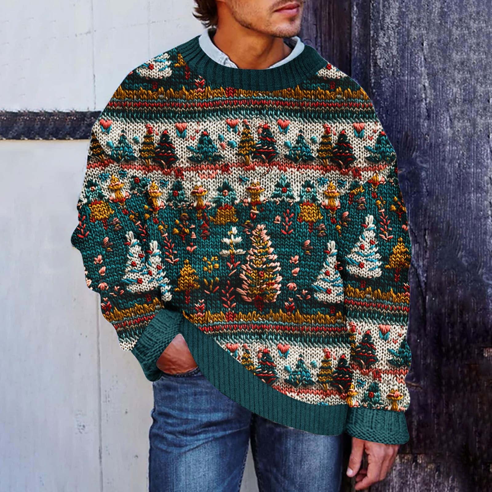 Christmas Sweater for Men Sweater Men Men's Christmas Tree Pattern ...