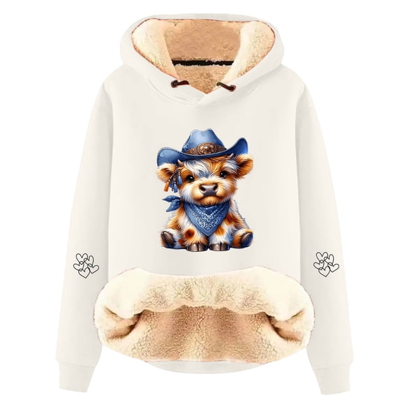 Christmas Sweater for Women Casual Cow Print Fleece Soft Cozy Womens Autumn and Winter Clothes,Beige,M