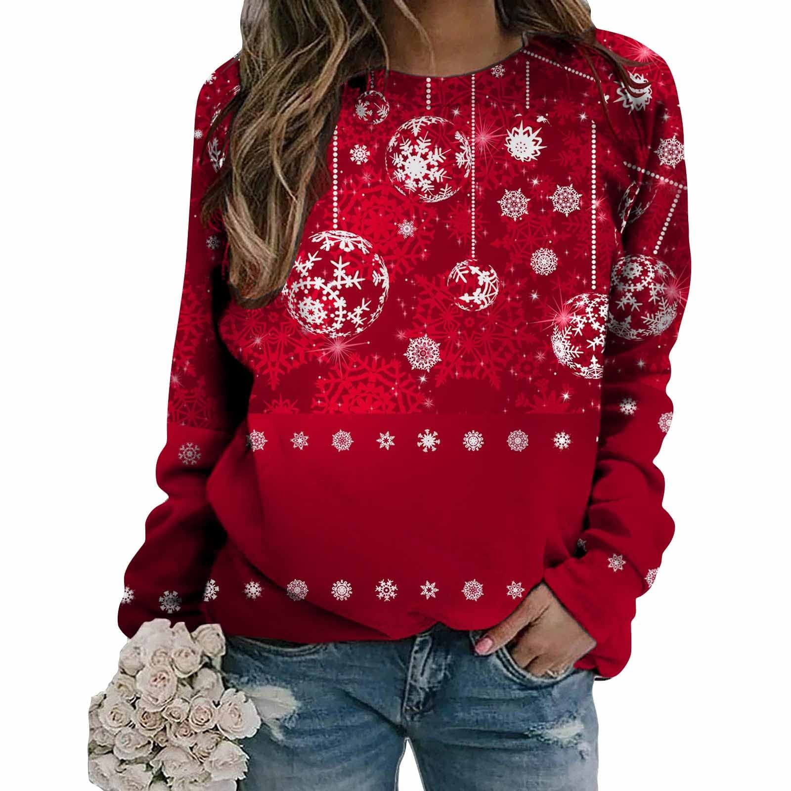 Christmas Sweater for Women Ugly Santa Snowflake Wine Glass Graphic