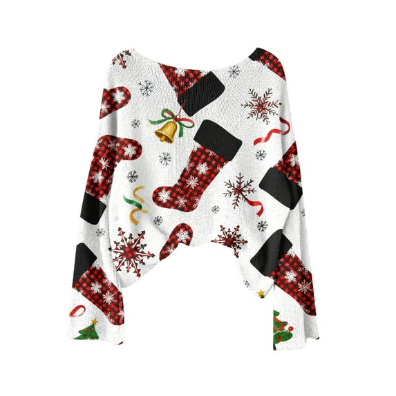 Christmas Sweater for Womens Knit Long Sleeve Round Neck Casual Loose Xmas Graphic Pullover Sweaters Fall Winter Top (M, White)