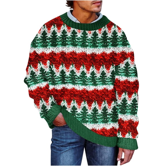 Christmas Sweaters - Men Sweater, Men's Christmas Cozy Sweater Xmas Tree Pattern Sweaters Long Sleeve Round Neck Pullover Tops