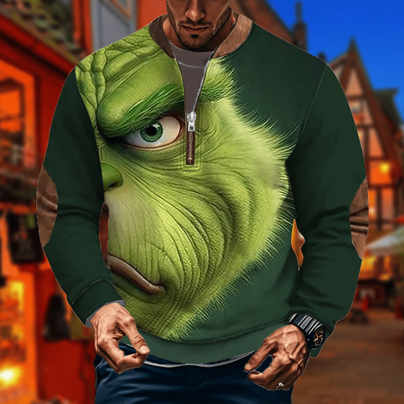 Christmas Sweaters for Men Zip Up Sweatshirts Stand Collar 2025 Patches