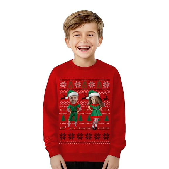 Christmas Sweaters Print Family Matching Hoodies Casual Loose Fit Cozy Pullover Sweatshirts For Parents Kids Holiday Outfits Ugly Christmas Sweaters