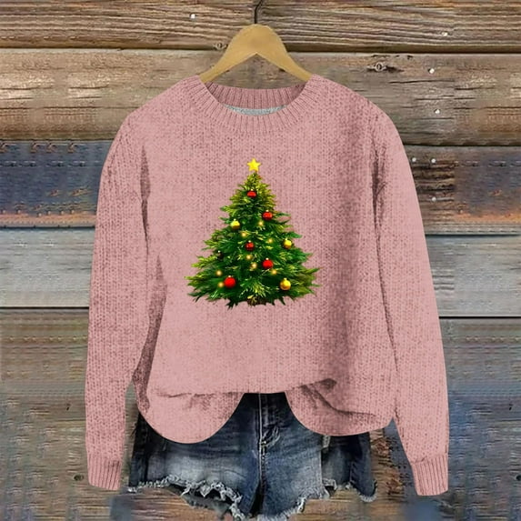 Christmas Sweaters Sweater Women Round Neck Long Sleeve Christmas Sweater with Loose and Comfortable Fit for Holiday Cheer