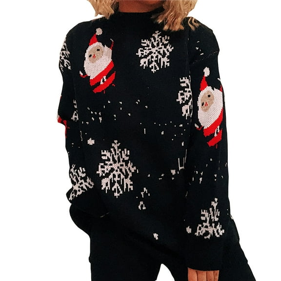 Christmas Sweaters for Women Autumn Winter Womens Christmas Printing Splicing Round Neck Long Sleeve Line Sweater Tops Women Cardigans Sweater Hoodies
