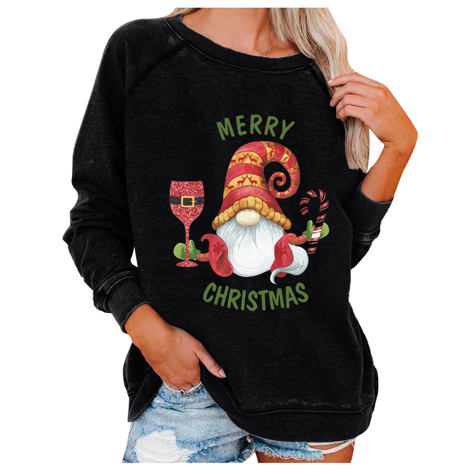 Christmas Sweaters for Women Fashion Women Print Long Sleeve Comfortable  Breathable Round-Neck Sweatshirt Long Sleeve Blouses for Women Black Blouse  Oversized Zip Up Hoodie For Women - Walmart.com