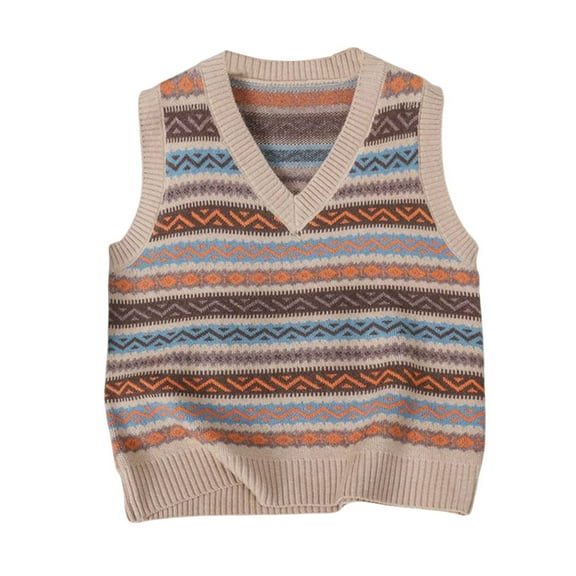 Christmas Sweaters for Women Knit Sweater Vest Retro Collar Striped Pullover Sleeveless Top For Casual Wear And Layering Fashion Outfit Ugly Christmas Sweaters