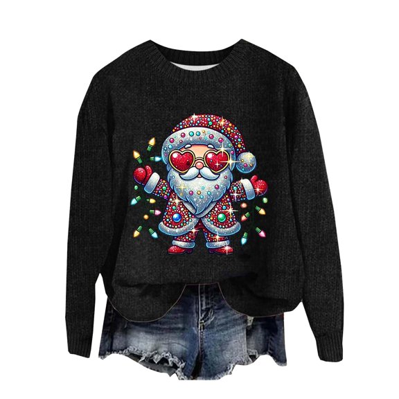 Christmas Sweaters for Women Long Sleeve Crew Neck Knit Relaxed Fit Xmas Holiday Pullover Sweater Themed Print Soft Casual Winter Jumper Tops Fall Sweaters Women
