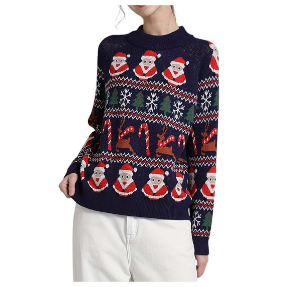 Christmas Sweaters for Women Soft Casual Santa Claus Knit Pullover Sweater Winter Long Sleeve Crew Neck Jumper Tops Xmas Holiday Outfits Slim Fit Cozy Oversized Sweaters for Women