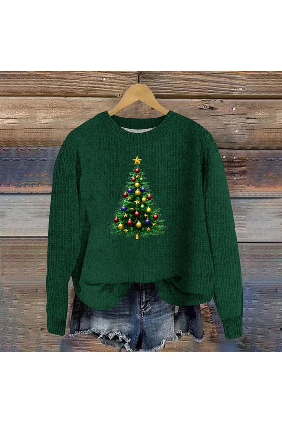 Christmas Sweaters Women Sweaters for Women Casual Christmas Round Neck Long Sleeve Sweater with Unique Print Designs
