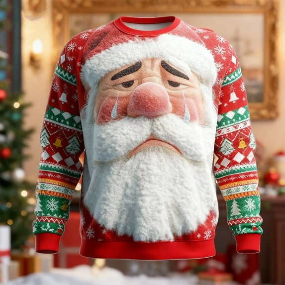 Christmas Sweaters for Men 2025 Funny Christmas Sweatshirts Crewneck 3D Santa Printed Xmas Holiday Long Sleeve Pullover Shirts with Pocket Red XXXXXL