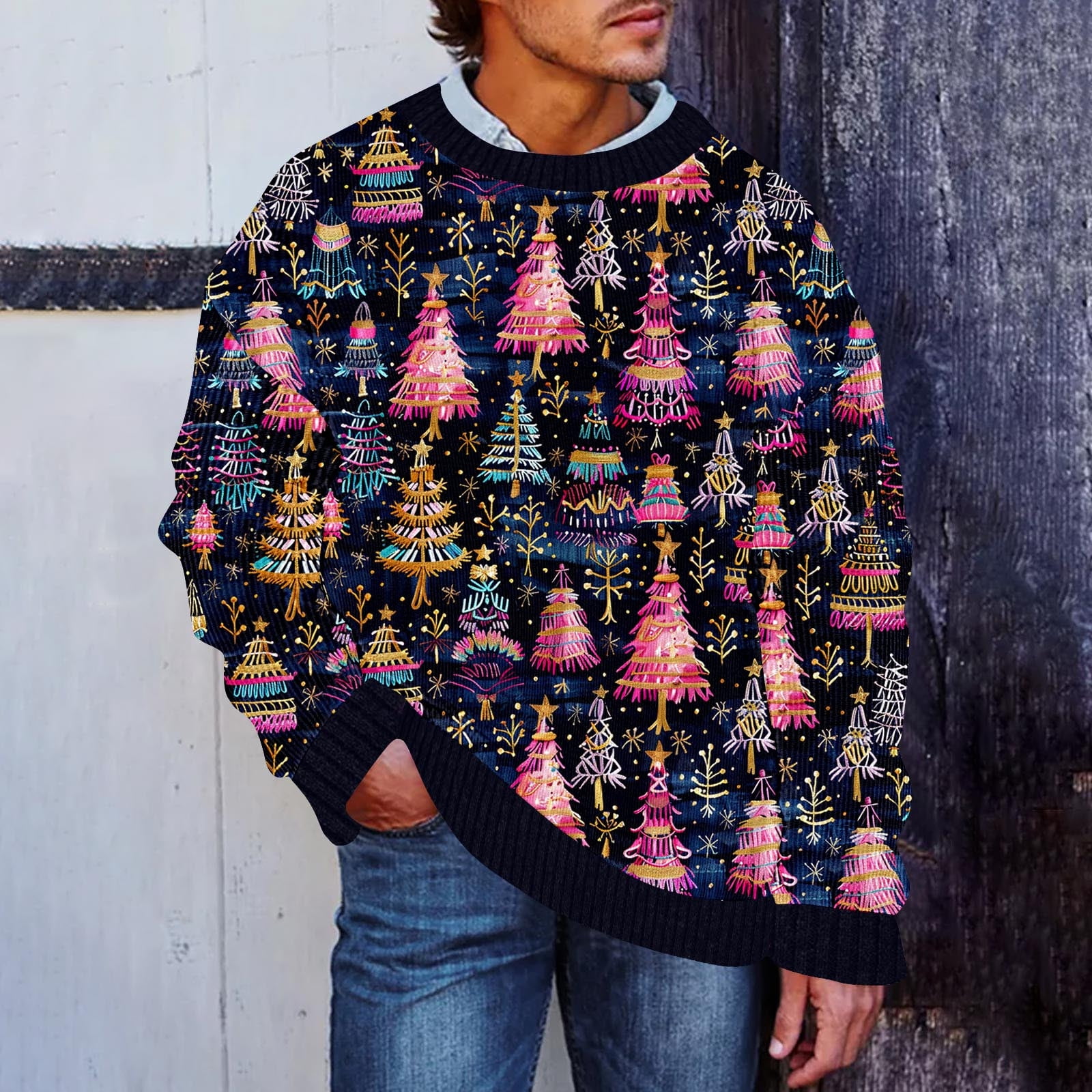 Men's Rainbow Pegasus Ugly Christmas Sweater - Festive Holiday Party Pullover With Long Sleeves