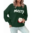 thumbnail image 1 of Christmas Sweaters for Women Casual Loose Scoop Neck Pullover Sweater Letter Merry Printed Ugly Christmas Sweater Green Shermie, 1 of 6