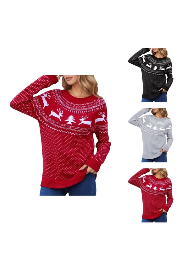 Christmas Sweaters for Women 2025 Long Sleeve Crewneck Festive Fair Isle Xmas Pullover Sweater Jumper Tops