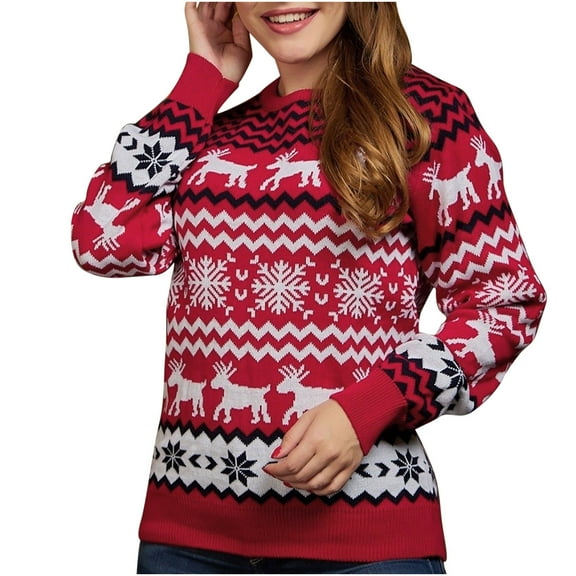 Christmas Sweaters for Women 2025 Xmas Tree Print Crochet Pullover Sweaters Crew Neck Trendy Knit Sweaters