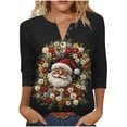 thumbnail image 1 of Christmas Sweaters for Women 3/4 Sleeve Button V Neck Shirts Dressy Casual Blouses Xmas Tree Loose Fit Tunic Tops, 1 of 5