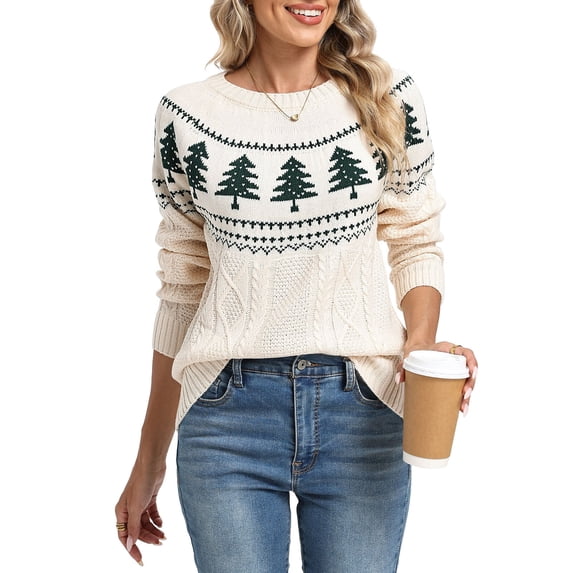 Christmas Sweaters for Women Christmas Tree Fall Cable Knit Sweater Fair Isle Crewneck Pullover Sweater Shermie