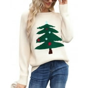 Christmas Sweaters for Women Christmas Tree Printed Ugly Christmas Sweater Knit Warm Pullover Sweater Shermie