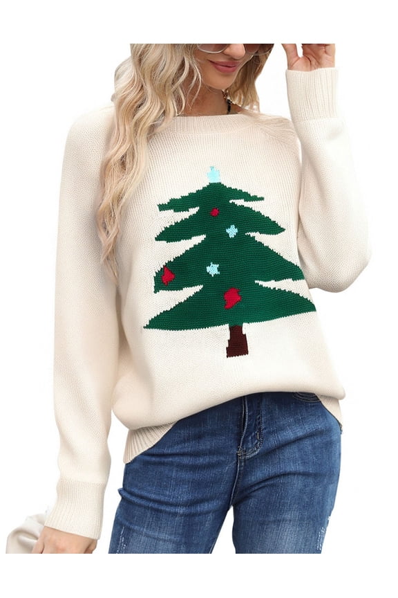 Christmas Sweaters for Women Christmas Tree Printed Ugly Christmas Sweater Knit Warm Pullover Sweater Shermie