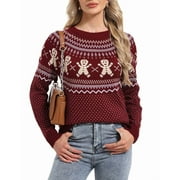 Christmas Sweaters for Women Chritmas Gingerbread Man and Fair Isle Style Ugly Christmas Sweater Loose Knit Warm Pullover Sweater Shermie