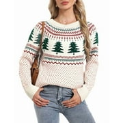 Christmas Sweaters for Women Chritmas Tree and Fair Isle Style Ugly Christmas Sweater Loose Knit Warm Pullover Sweater Shermie
