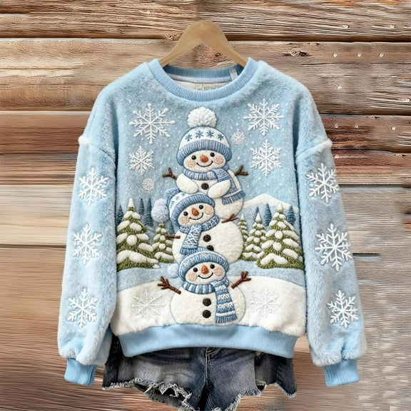 Christmas Sweaters for Women Cozy Winter Pullover Soft Flannel Long Sleeve Loose Fit Cute Top Womens Christmas Sweater Blue S
