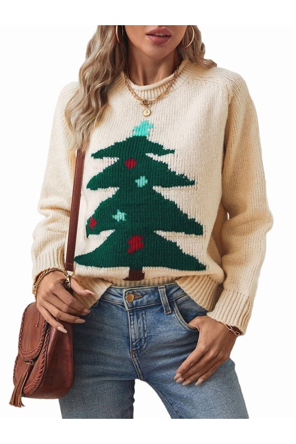 Christmas Sweaters for Women CrewNeck Sweater Pullovers Long Sleeve Xmas Holiday Clothes Apricot S