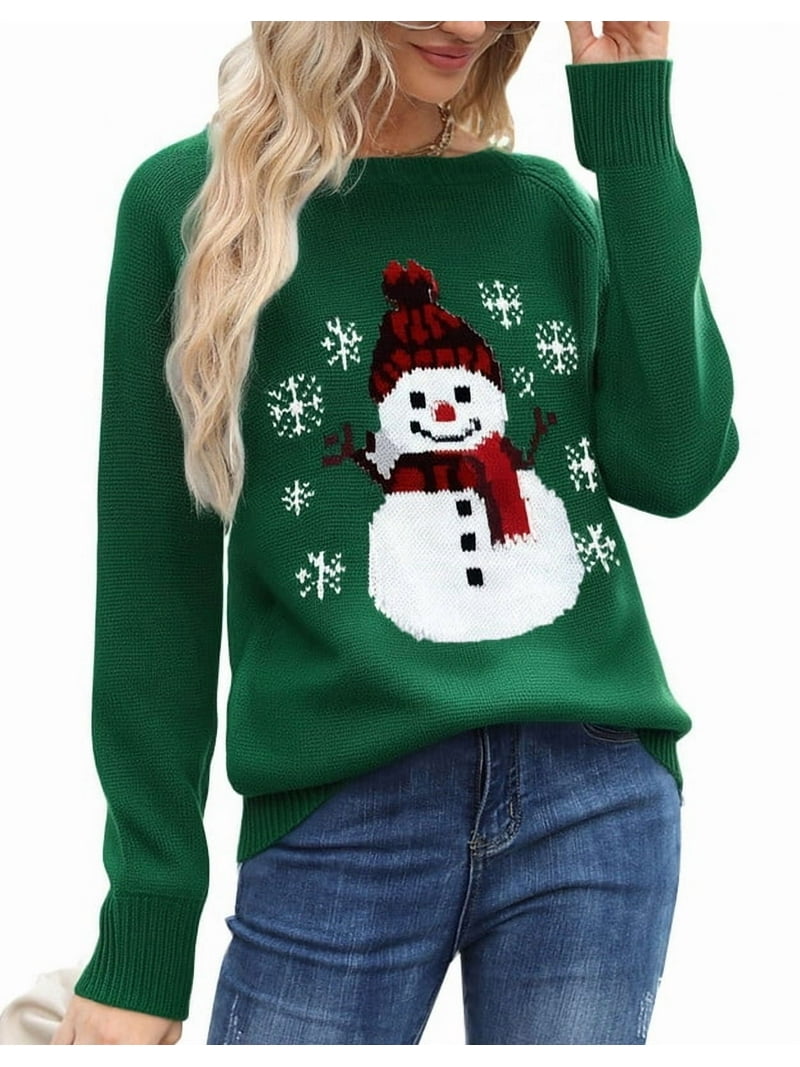 Christmas Sweaters for Women Cute Snowman Printed Ugly Christmas