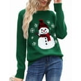 thumbnail image 1 of Christmas Sweaters for Women Cute Snowman Printed Ugly Christmas Sweater Knit Warm Green Pullover Sweater, 1 of 8