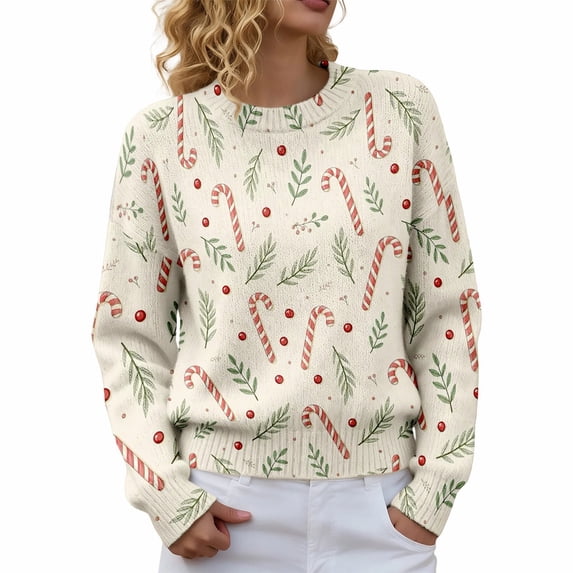 Christmas Sweaters for Women Fashion Cute Holiday Print Crewneck Pullover Long Sleeve Winter Casual Tops