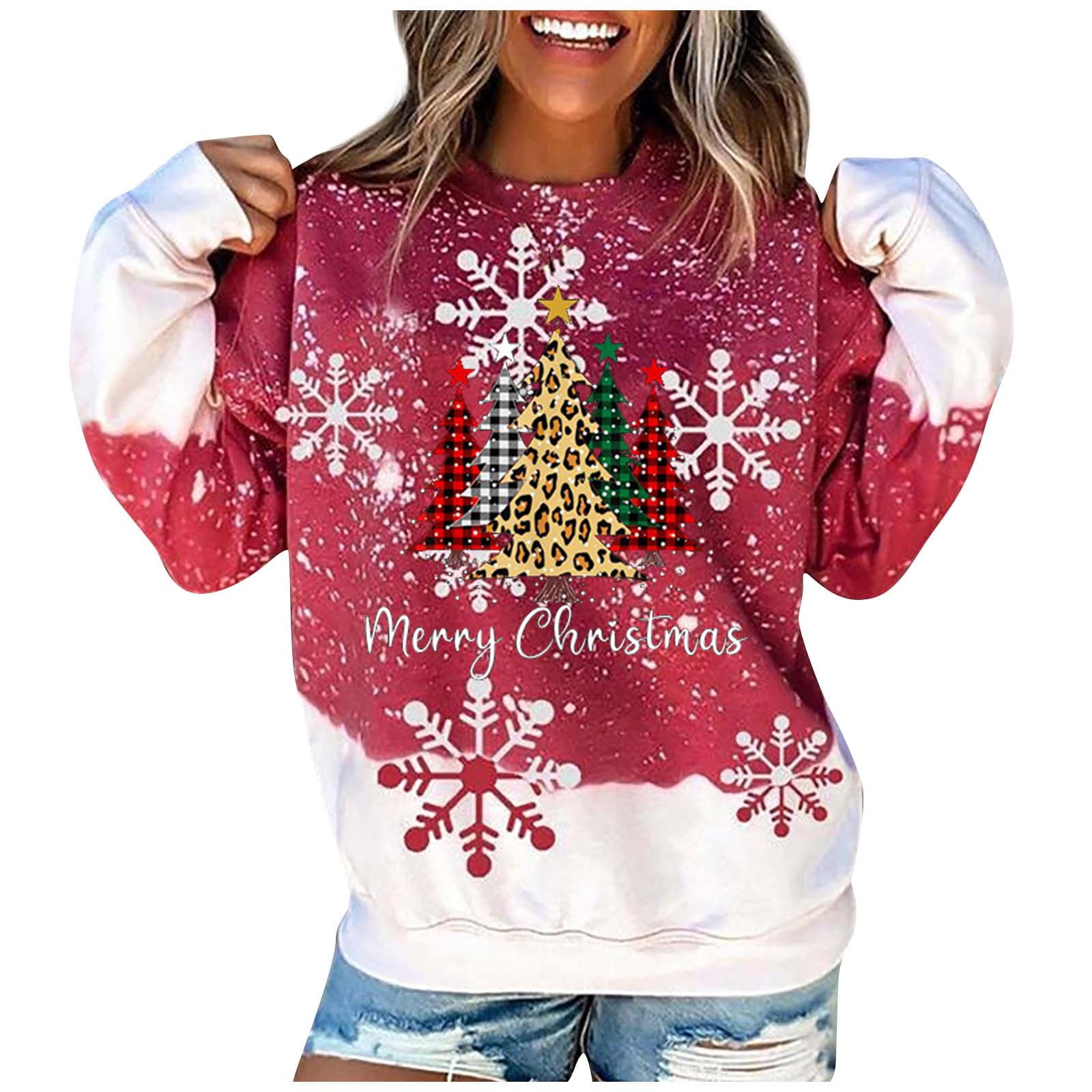 Christmas Sweaters for Women Fashion Sexy Leopard Plaid Xmas Tree Print  Long Sleeve Pullover Thin Crewneck Sweatshirts - Walmart.com