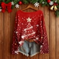 thumbnail image 1 of Christmas Sweaters for Women Fashion Xmas Print Boat Neck Imitation Sweater Pullovers Fall Long Sleeve Holiday Clothes, 1 of 3