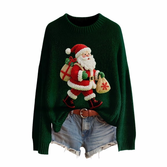 Christmas Sweaters for Women Holiday Ugly Knit Sweater Long Sleeve Pullover Xmas Knitted Pullover Long Sleeves, Funny, Cute Green L by Duoif