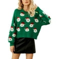 thumbnail image 1 of Christmas Sweaters for Women Juniors Cute Santa Claus Patch Trendy Pullover Sweters Lantern Sleeve Cropped Sweater Shermie, 1 of 6