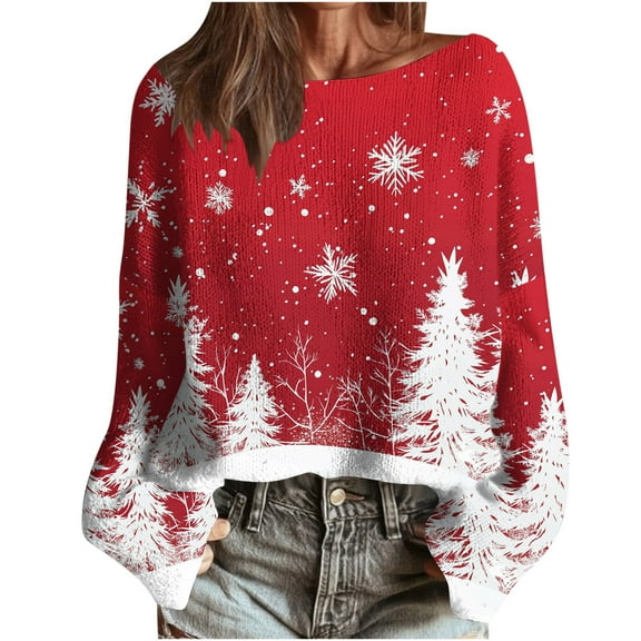 Christmas Sweaters for Women Knit Casual Round Neck Long Sleeve Loose Comfy Xmas Graphic Fashion Holiday Pullover Tops (L, Multicolor)
