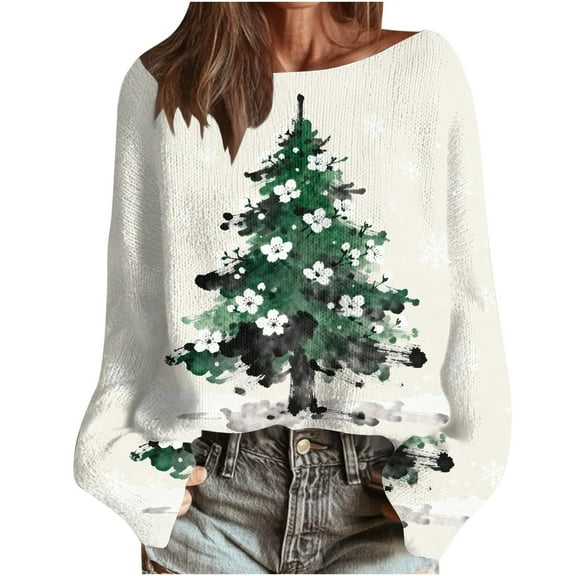 Christmas Sweaters for Women Knit Casual Round Neck Long Sleeve Loose Comfy Xmas Graphic Fashion Holiday Pullover Tops (L, Red)