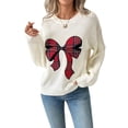 thumbnail image 1 of Christmas Sweaters for Women Knit Cute Bow Knot Long Sleeve Crewneck Causal Loose Fall Pullover Tops (S, Beige), 1 of 9